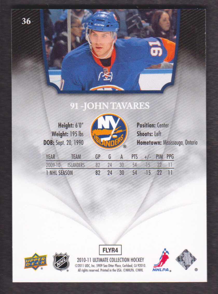 2010-11 Ultimate Collection #36 John Tavares back image