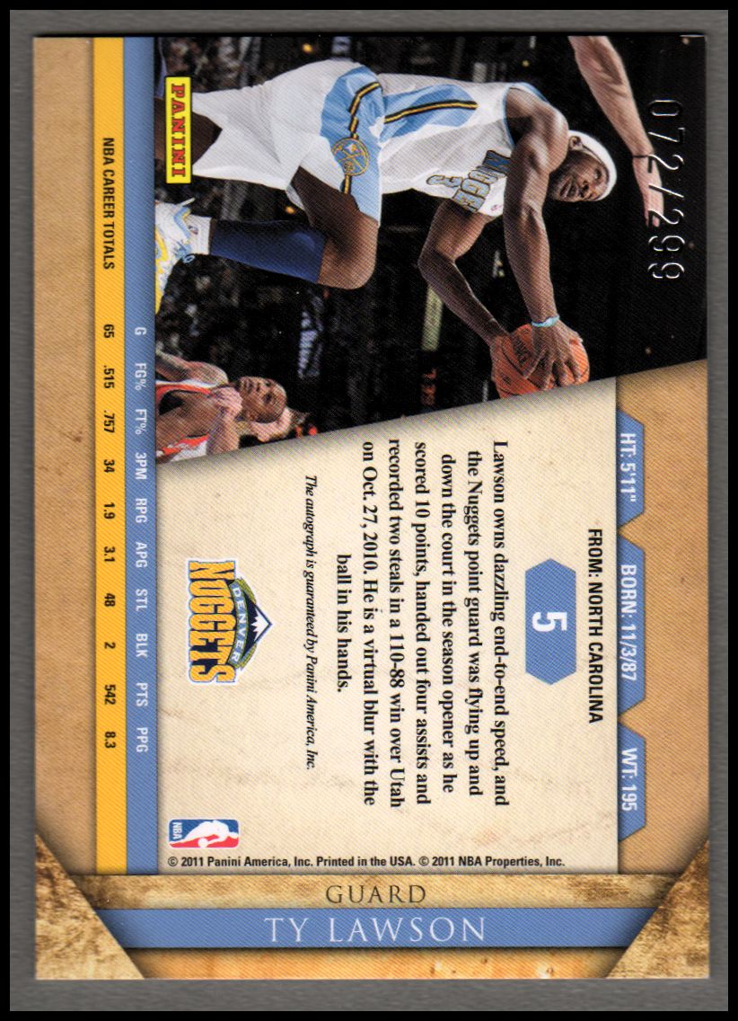 2010-11 Panini Gold Standard Signatures #5 Ty Lawson/299 back image