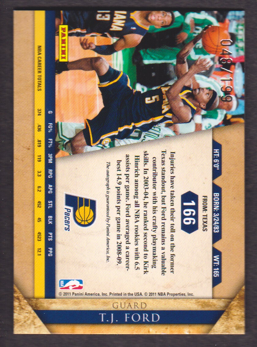 2010-11 Panini Gold Standard Signatures #166 T.J. Ford/199 back image
