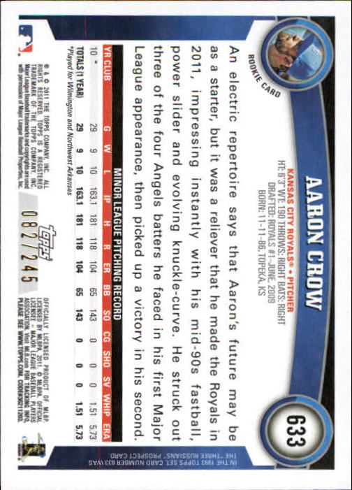 2011 Topps Factory Set Red Border #633 Aaron Crow back image