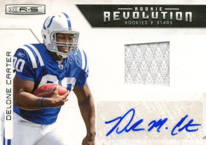 2011 Rookies and Stars Rookie Revolution Materials Autographs #26 Delone Carter/50