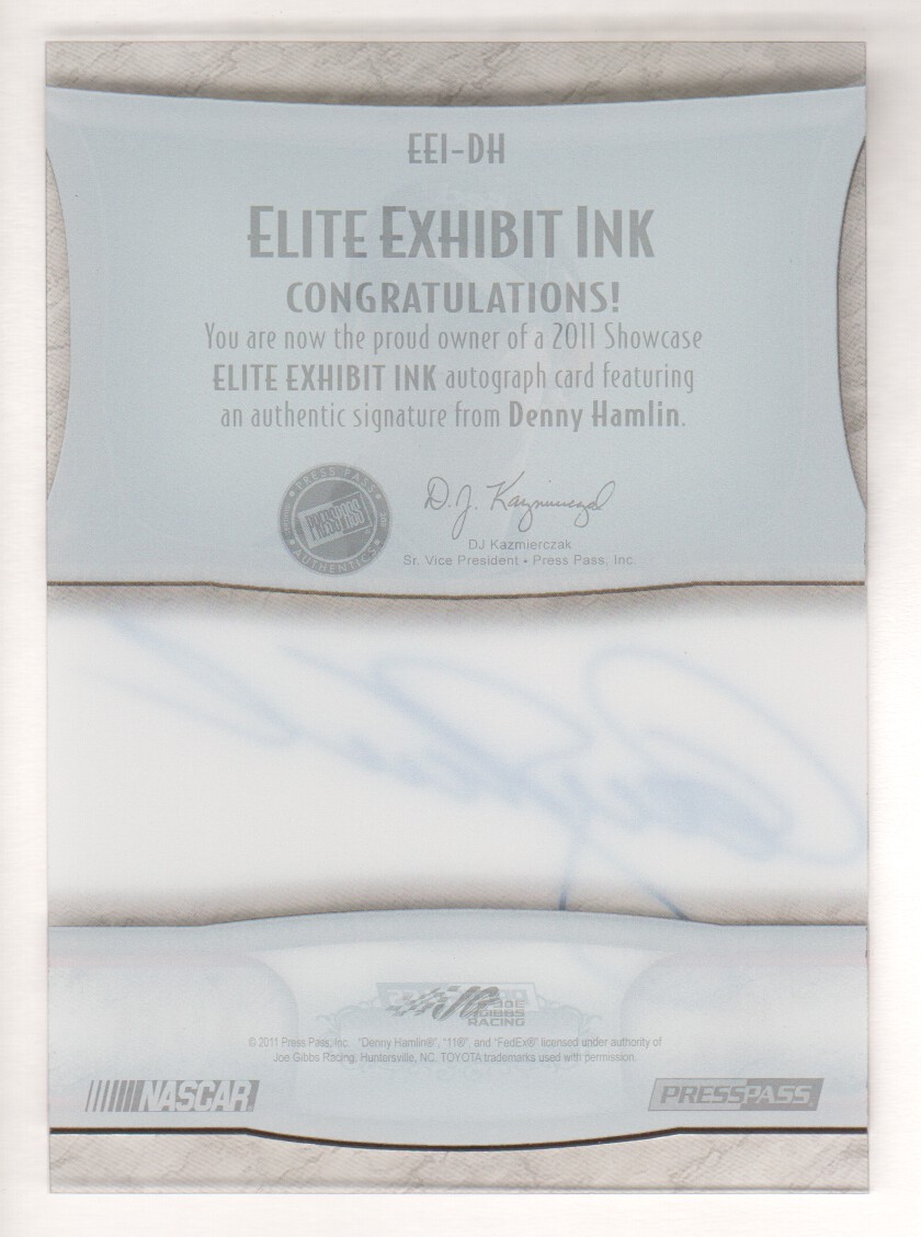2011 Press Pass Showcase Elite Exhibit Ink #EEIDH Denny Hamlin back image