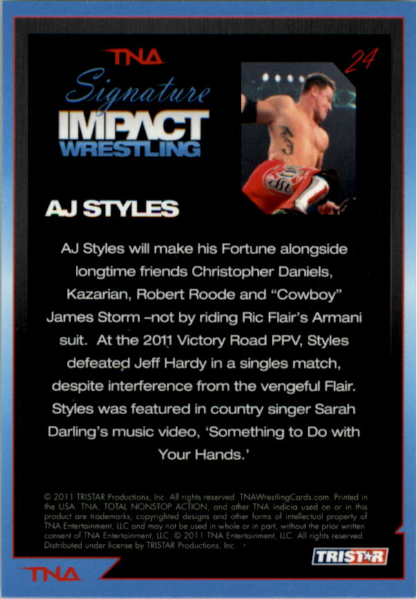 2011 TRISTAR TNA Signature Impact #24 AJ Styles back image