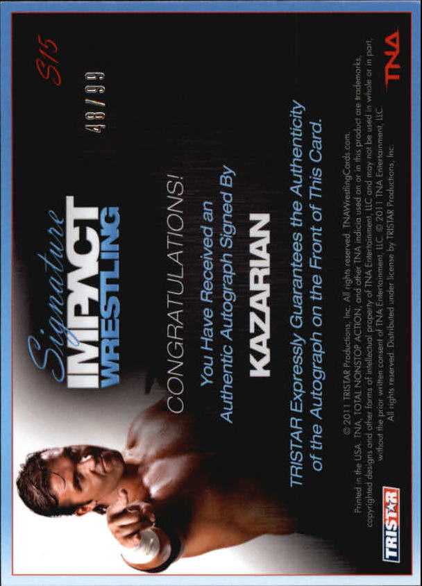 2011 TRISTAR TNA Signature Impact Autographs Silver #S15 Kazarian back image