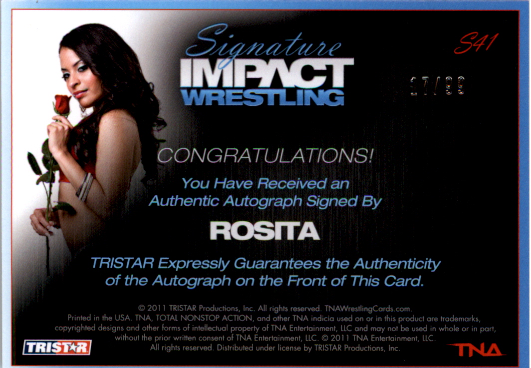 2011 TRISTAR TNA Signature Impact Autographs Silver #S41 Rosita back image