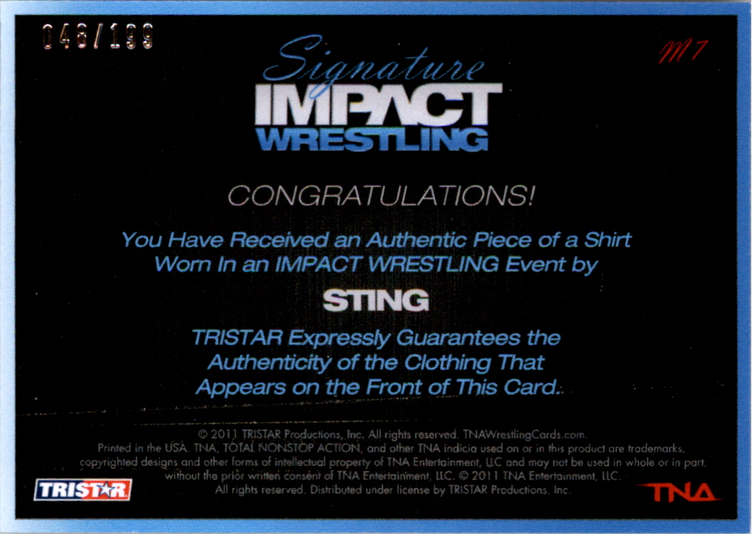 2011 TRISTAR TNA Signature Impact Memorabilia Silver #M7 Sting back image