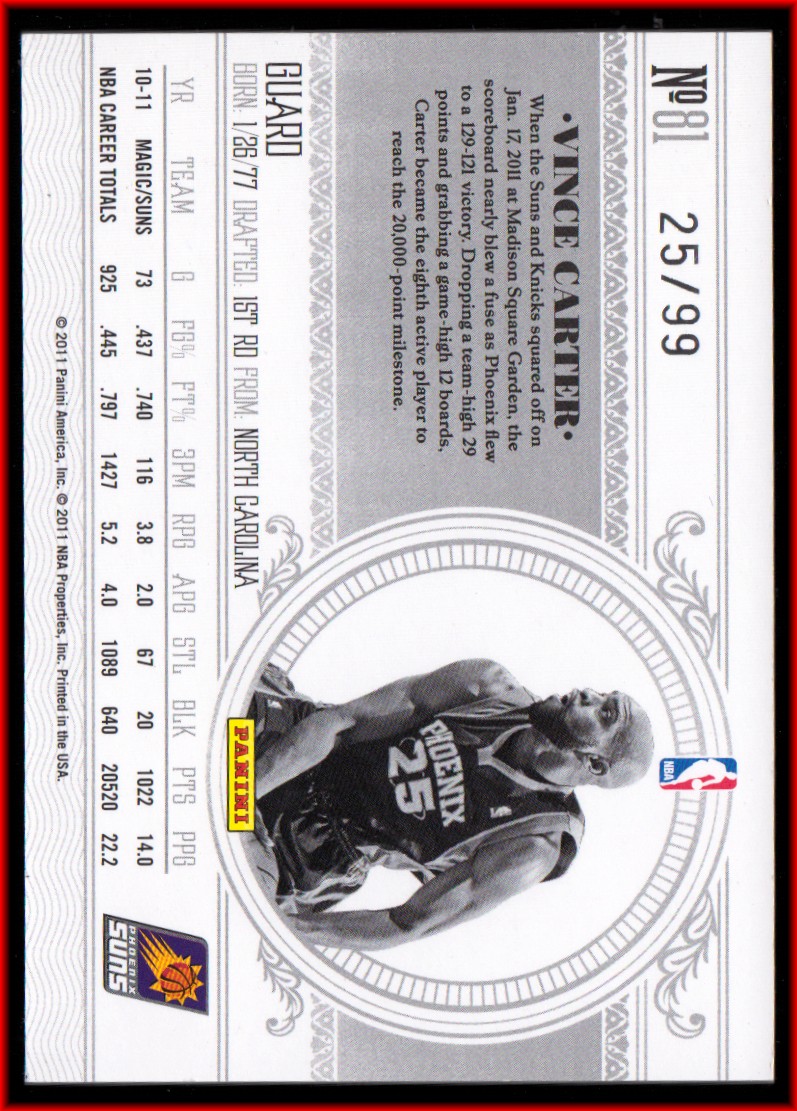 2010-11 Playoff National Treasures #81 Vince Carter
