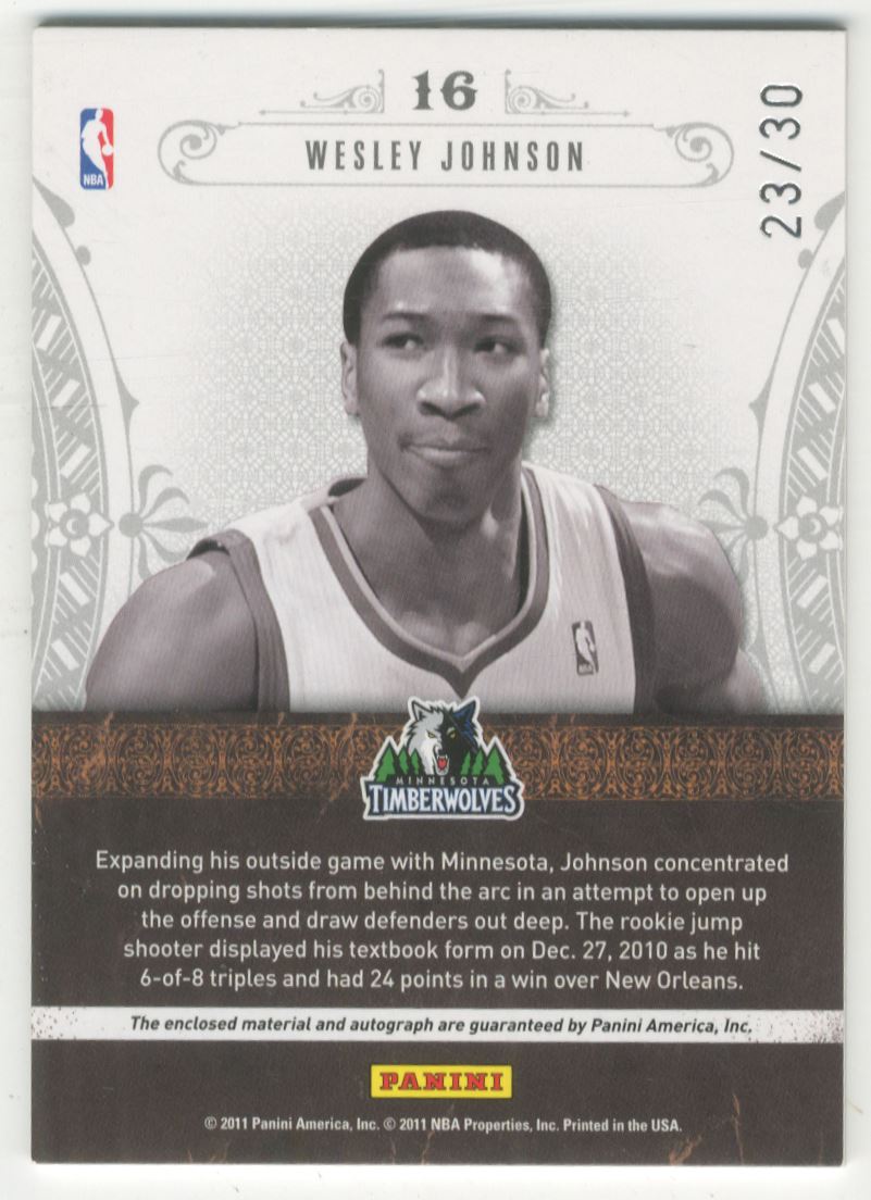 2010-11 Playoff National Treasures NBA Gear Dual Signatures #16 Wesley Johnson/30 back image