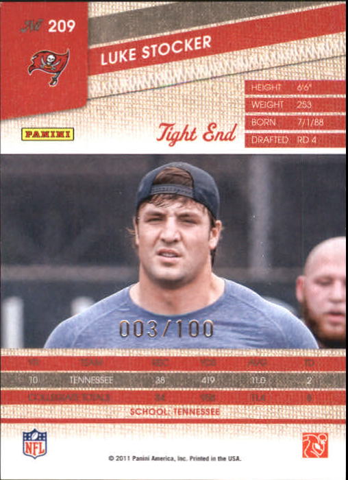 2011 Panini Threads Gold #209 Luke Stocker back image