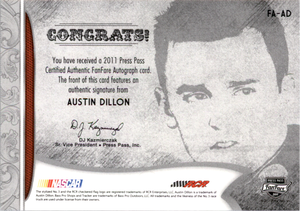 2011 Press Pass FanFare Autographs Bronze #21 Austin Dillon/245 back image