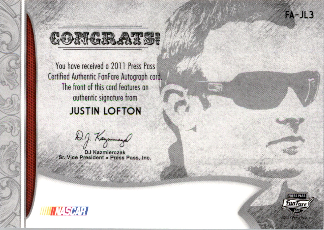 2011 Press Pass FanFare Autographs Bronze #43 Justin Lofton/195 back image