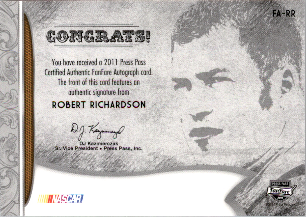 2011 Press Pass FanFare Autographs Gold #63 Robert Richardson/99 back image