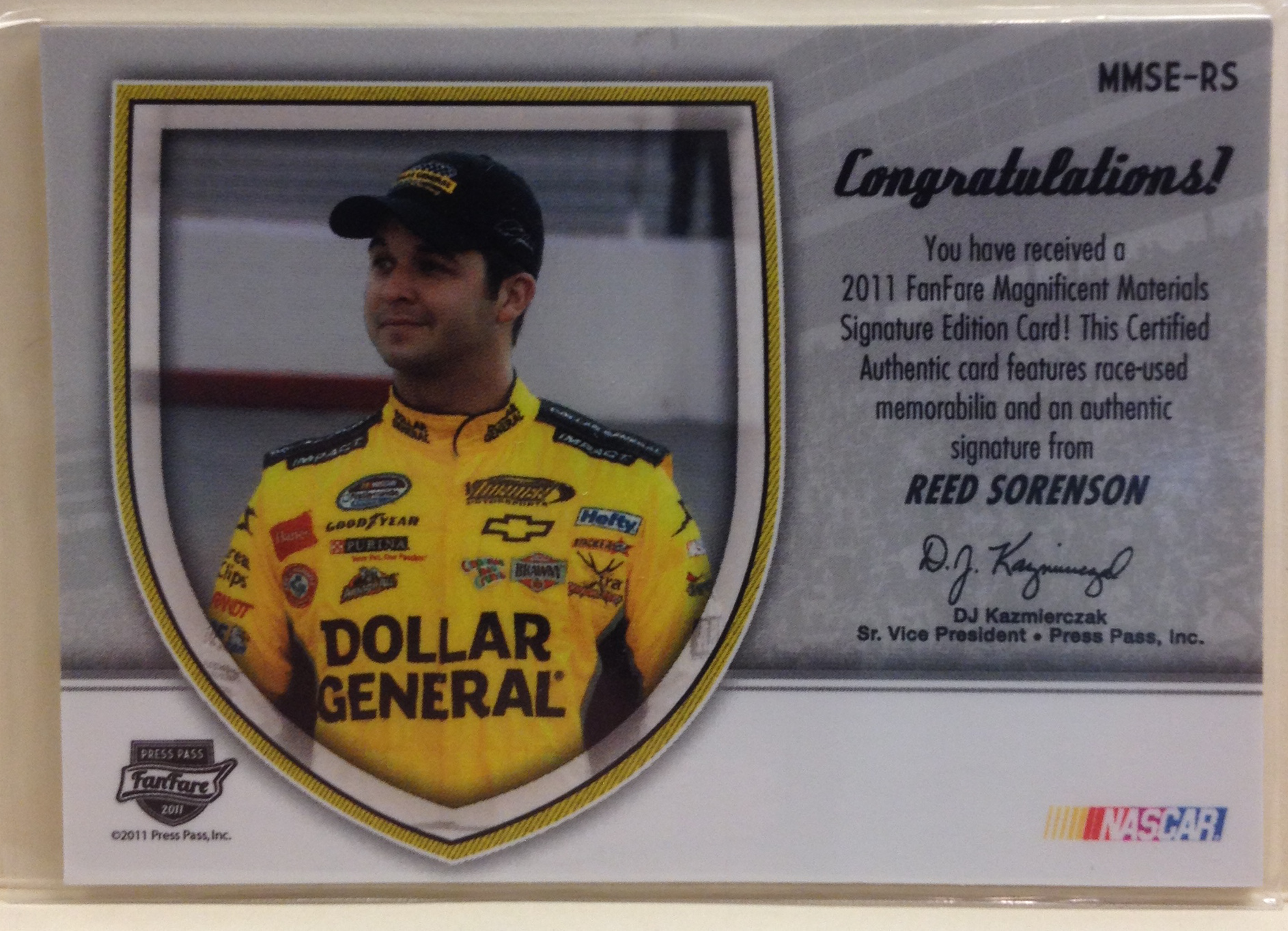 2011 Press Pass FanFare Magnificent Materials Signatures #MMSERS Reed Sorenson back image