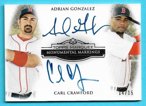 2011 Topps Marquee Monumental Markings Autographs Dual #GC Adrian Gonzalez/Carl Crawford
