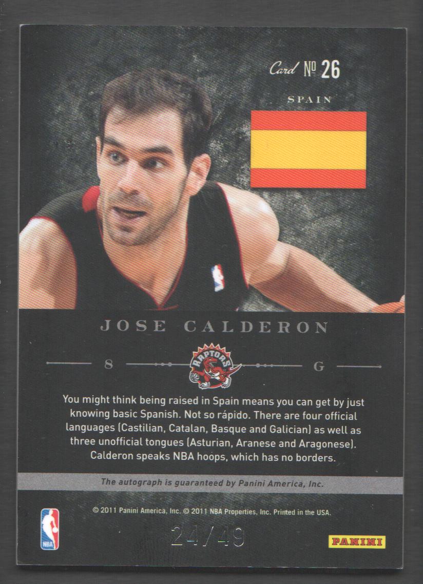2010-11 Elite Black Box Flag Patches Signatures #26 Jose Calderon/49 back image