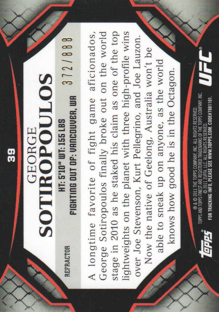 2011 Finest UFC Refractors #39 George Sotiropoulos back image