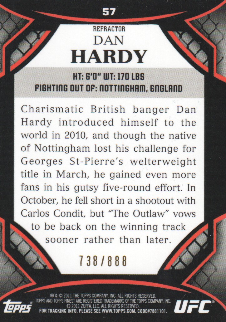 2011 Finest UFC Refractors #57 Dan Hardy back image