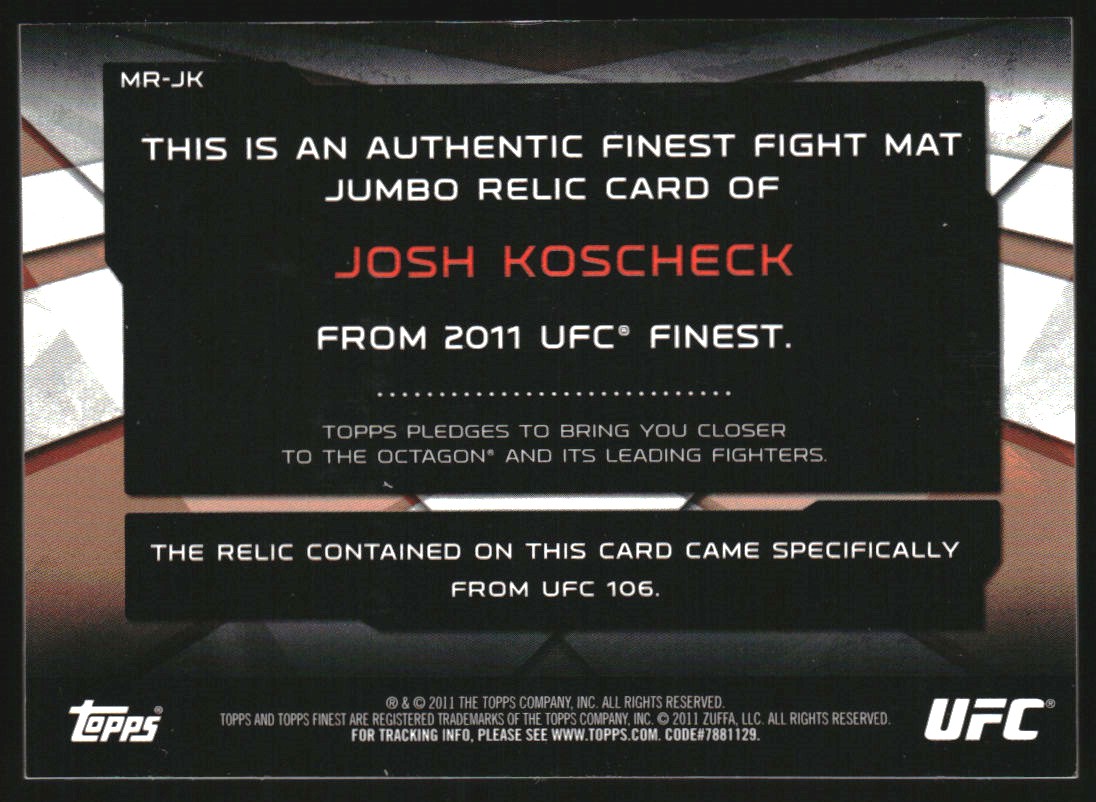 2011 Finest UFC Jumbo Fight Mat Relics #MRJK Josh Koscheck back image