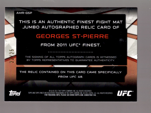 2011 Finest UFC Jumbo Fight Mat Relics Autographs #AMRGSP Georges St-Pierre back image