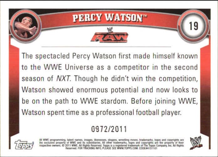2011 Topps WWE Blue #19 Percy Watson back image