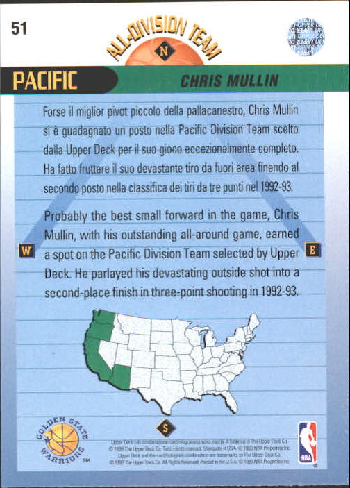 1992-93 Upper Deck International Italian #51 Chris Mullin AD back image