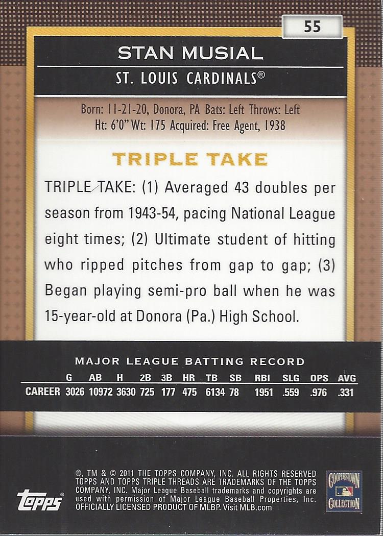 2011 Topps Triple Threads Sepia #55 Stan Musial back image