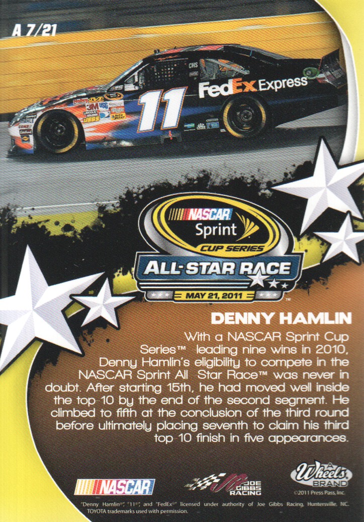 2011 Wheels Main Event All Stars #A7 Denny Hamlin back image