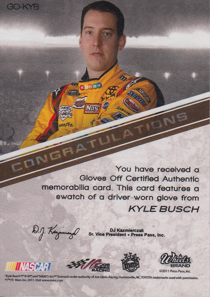2011 Wheels Main Event Gloves Off Holofoil #GOKB Kyle Busch back image