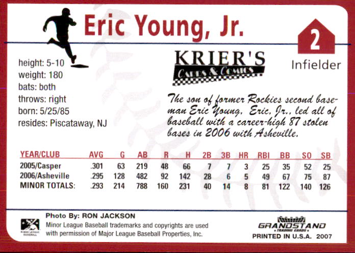 2007 Modesto Nuts Grandstand #31 Eric Young Jr. back image