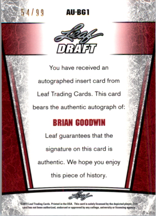 2011 Leaf Metal Draft Prismatic #BG1 Brian Goodwin back image