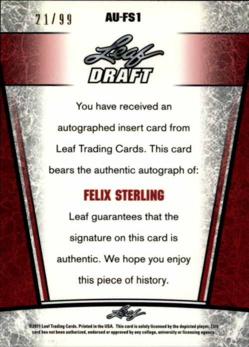 2011 Leaf Metal Draft Prismatic #FS1 Felix Sterling back image