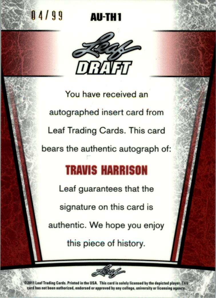 2011 Leaf Metal Draft Prismatic #TH1 Travis Harrison back image