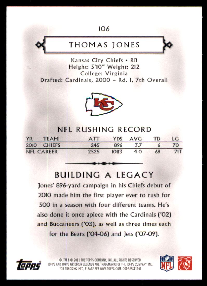 2011 Topps Legends Red #106 Thomas Jones back image