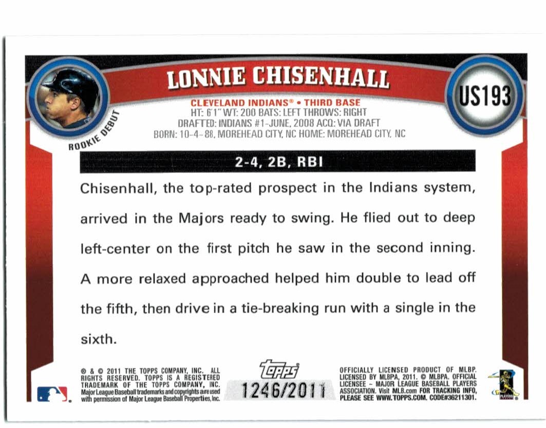 2011 Topps Update Gold #US193 Lonnie Chisenhall back image