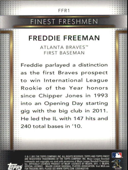 2011 Finest Freshmen #FFR1 Freddie Freeman back image