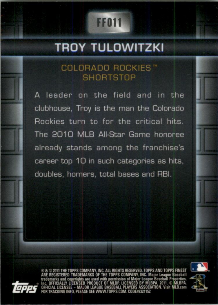 2011 Finest Foundations Purple Refractors #FF11 Troy Tulowitzki back image