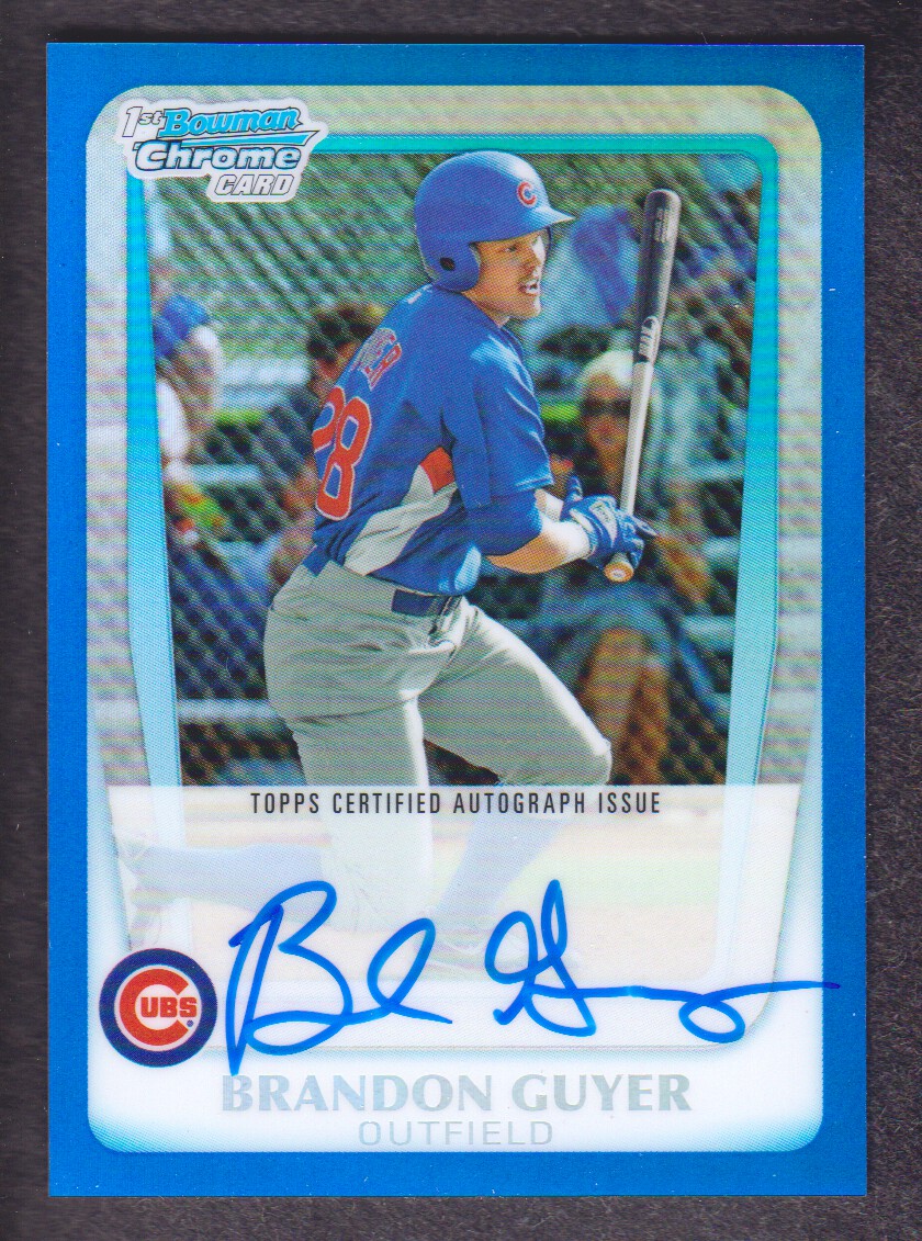 2011 Bowman Chrome Prospect Autographs Blue Refractors #BCP168 Brandon Guyer