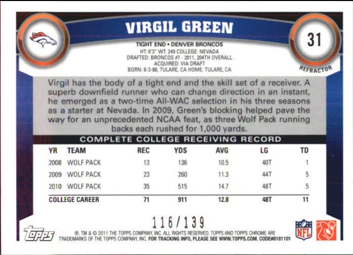 2011 Topps Chrome Crystal Atomic Refractors #31 Virgil Green