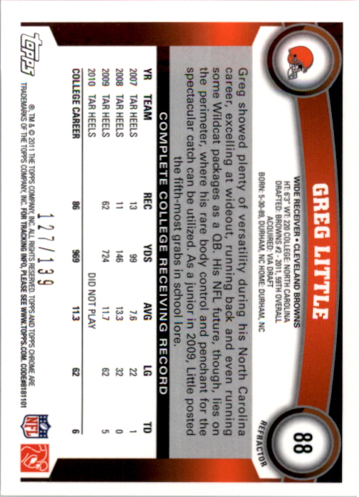 2011 Topps Chrome Crystal Atomic Refractors #88 Greg Little