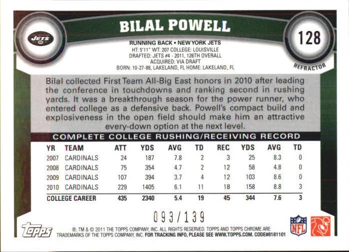 2011 Topps Chrome Crystal Atomic Refractors #128 Bilal Powell