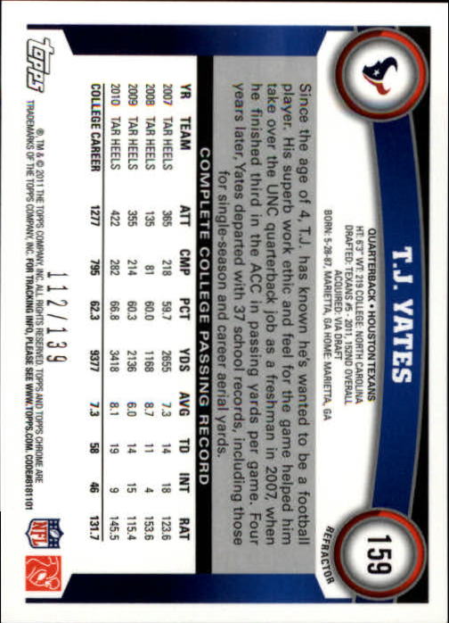 2011 Topps Chrome Crystal Atomic Refractors #159 T.J. Yates