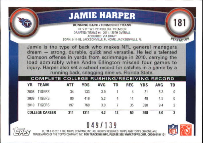 2011 Topps Chrome Crystal Atomic Refractors #181 Jamie Harper