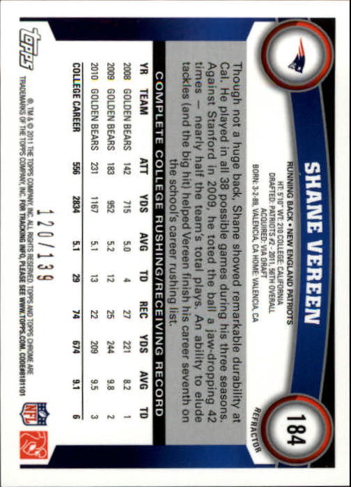 2011 Topps Chrome Crystal Atomic Refractors #184 Shane Vereen