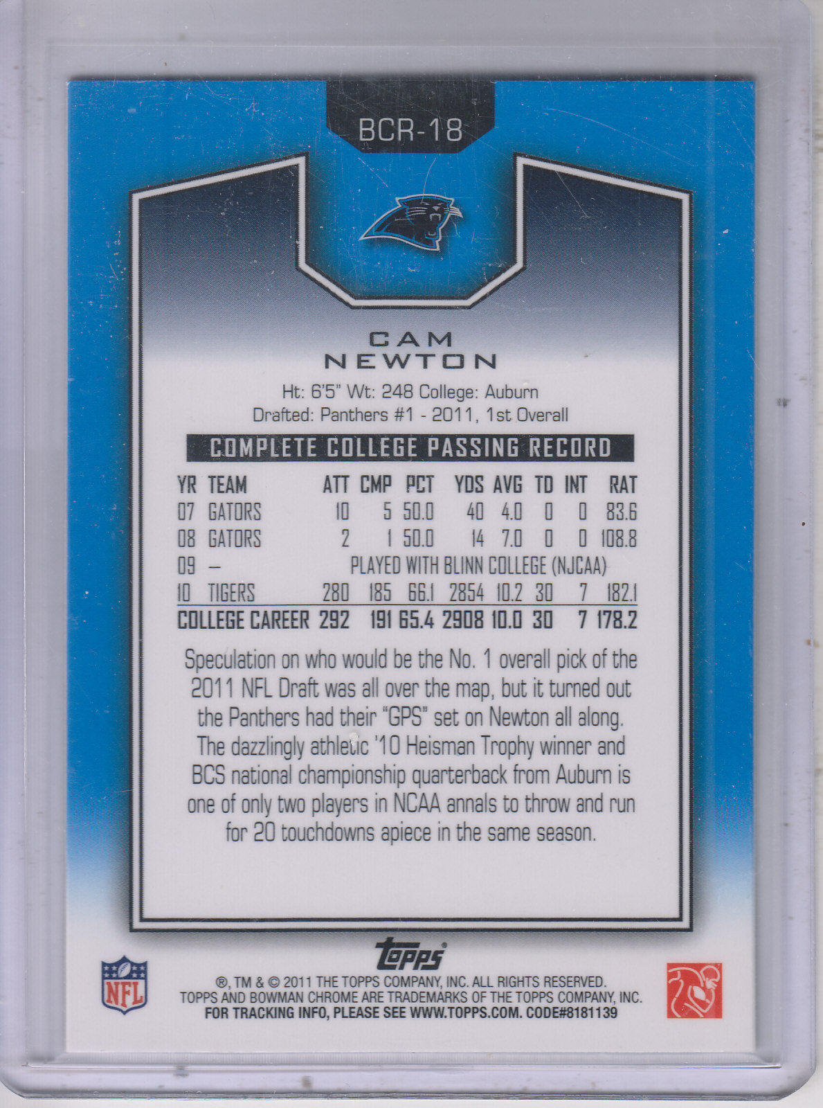 2011 Bowman Chrome Rookie Preview Inserts #BCR18 Cam Newton back image