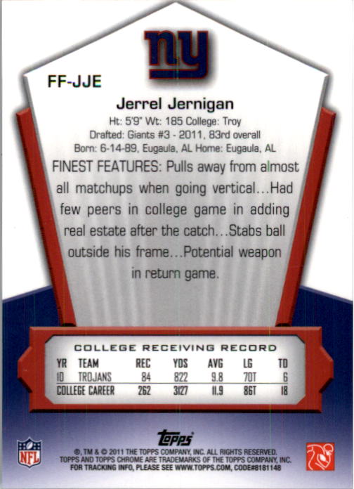 2011 Topps Chrome Finest Freshman Gold Refractors #FFJJE Jerrel Jernigan back image