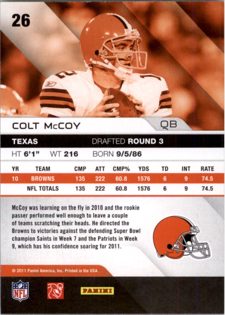 2011 Absolute Memorabilia #26 Colt McCoy back image