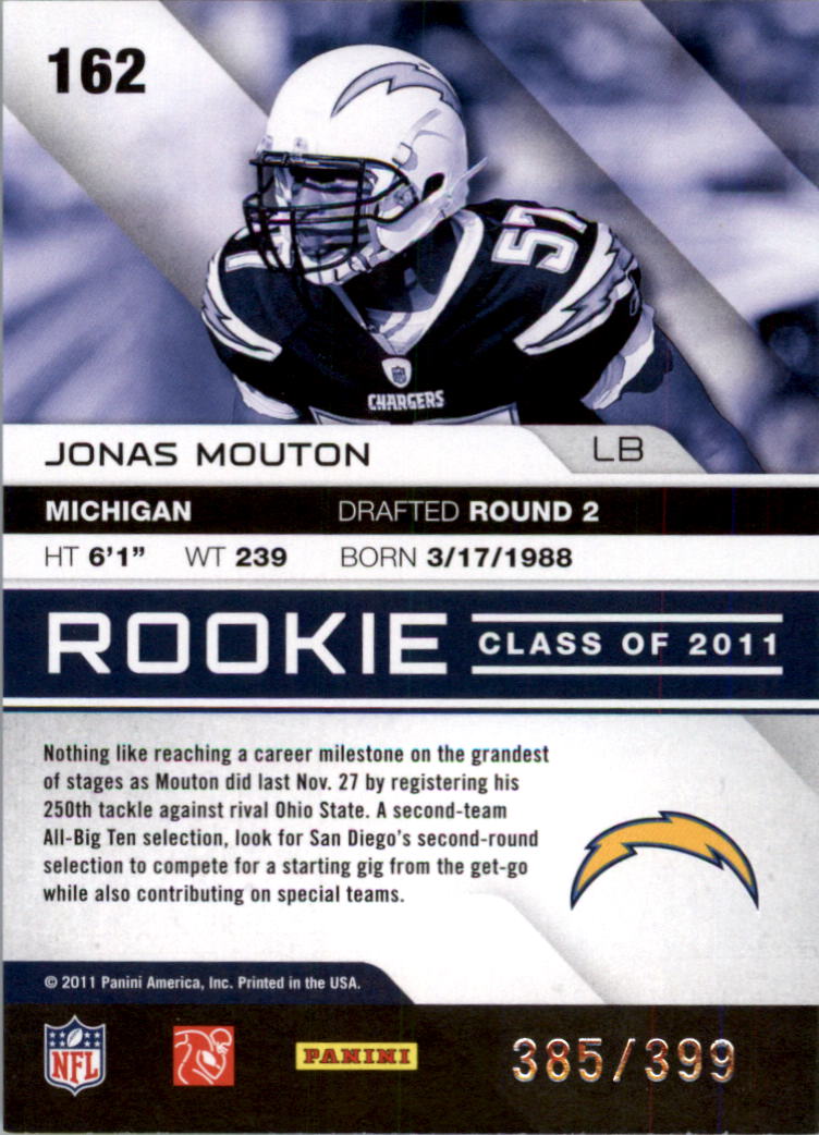 2011 Absolute Memorabilia #162 Jonas Mouton RC back image