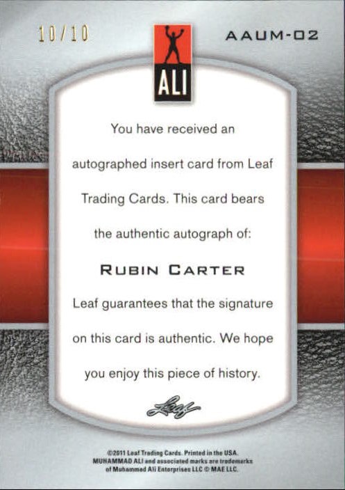 2011 Leaf Muhammad Ali Metal Associates Autographs Prismatic Blue #AAUM2 Rubin Carter