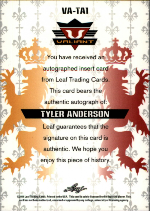 2011 Leaf Valiant Draft #TA1 Tyler Anderson back image