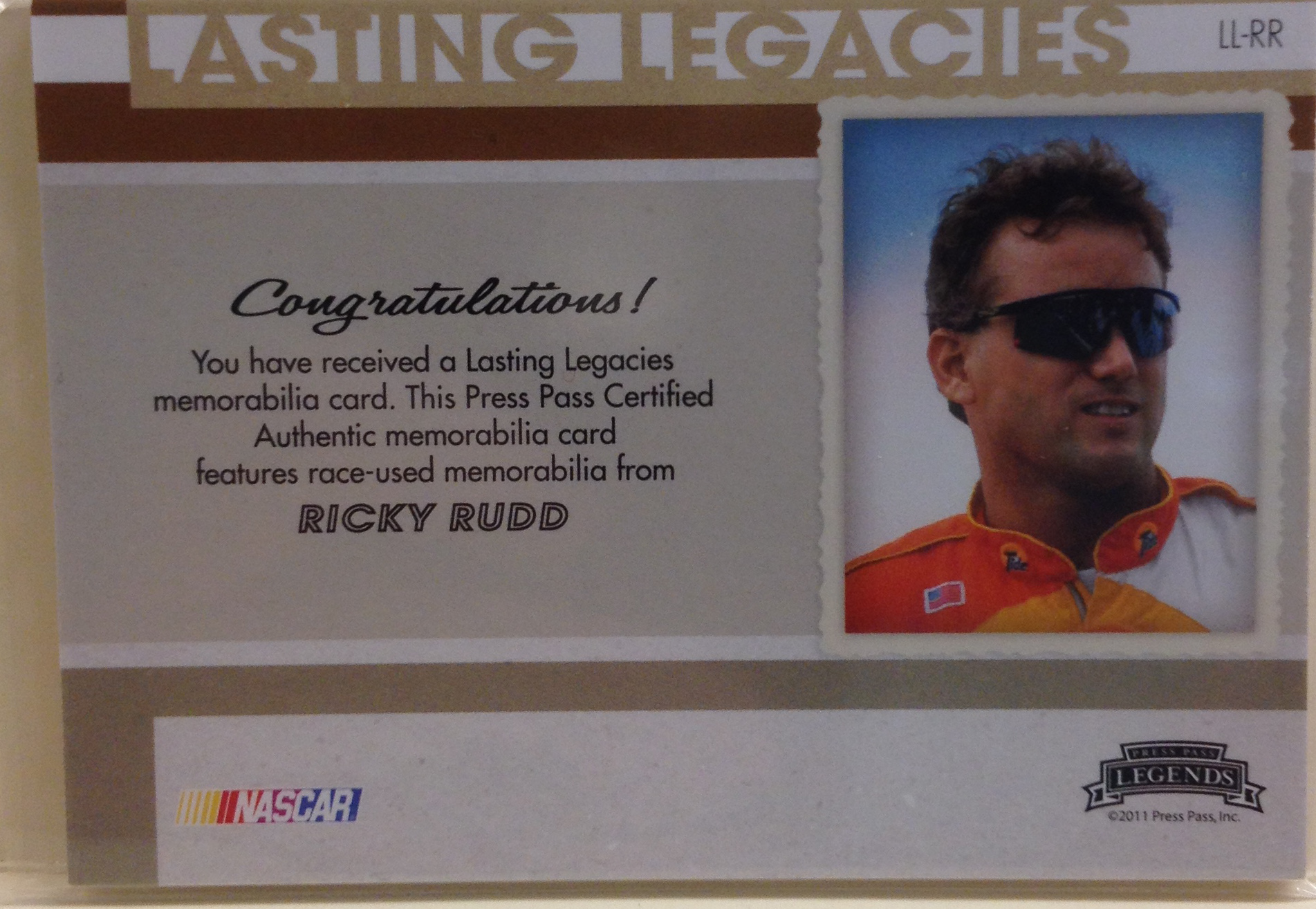 2011 Press Pass Legends Lasting Legacies Memorabilia Silver #LLRR Ricky Rudd/175 back image